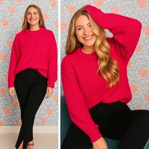 NWT Something Navy Miranda Roll-Neck Wool Mohair Blend Sweater Fuchsia Size M